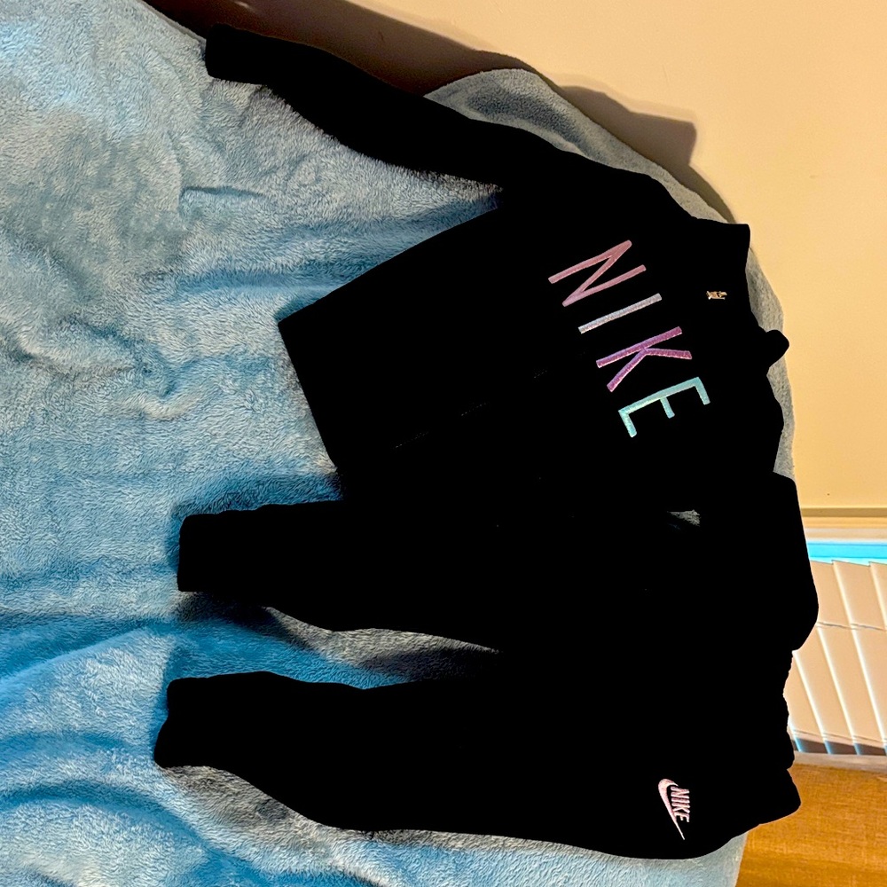 Nike Kids Black Joggers with Multicolor Logo